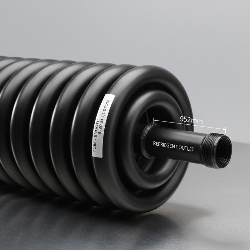 Espejo de pintura antirruja negra intercambiador de calor coaxial con salida de refrigerante de 9,52 mm y construcción de torsión en espiral