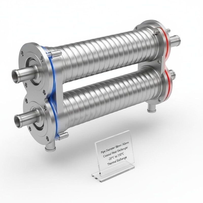 Intercambiador de calor coaxial con construcción de tubo de torsión en espiral para una alta resistencia a la corrosión y un diámetro de tubería de 38 mm/63 mm